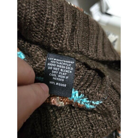 Rock & Roll Denim Striped Knit Sweater With Hood - Brown/Blue/White/Pink Boho - Picture 7 of 8